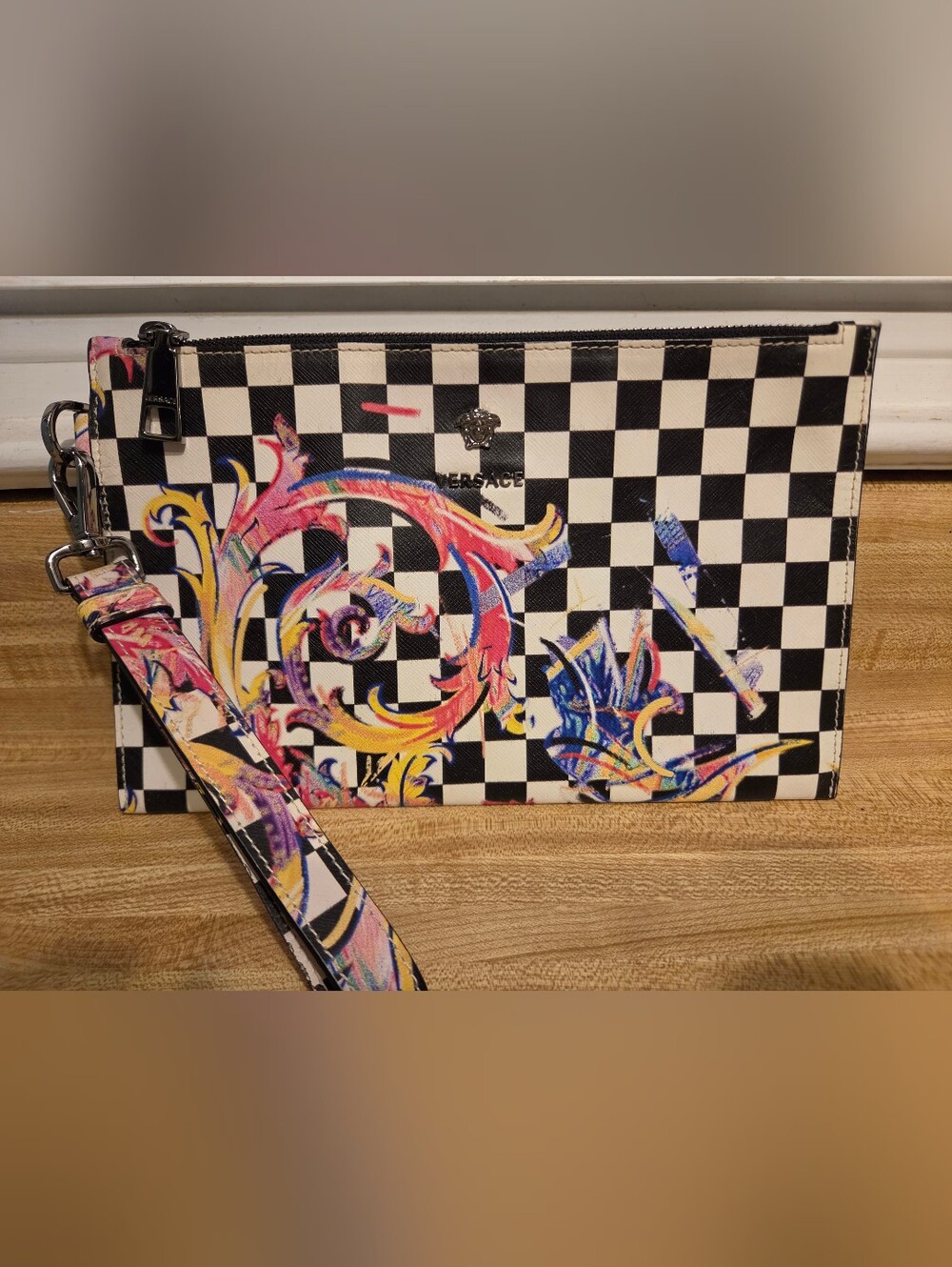 Versace RARE Like New Checkered Clutch/Wristlet
